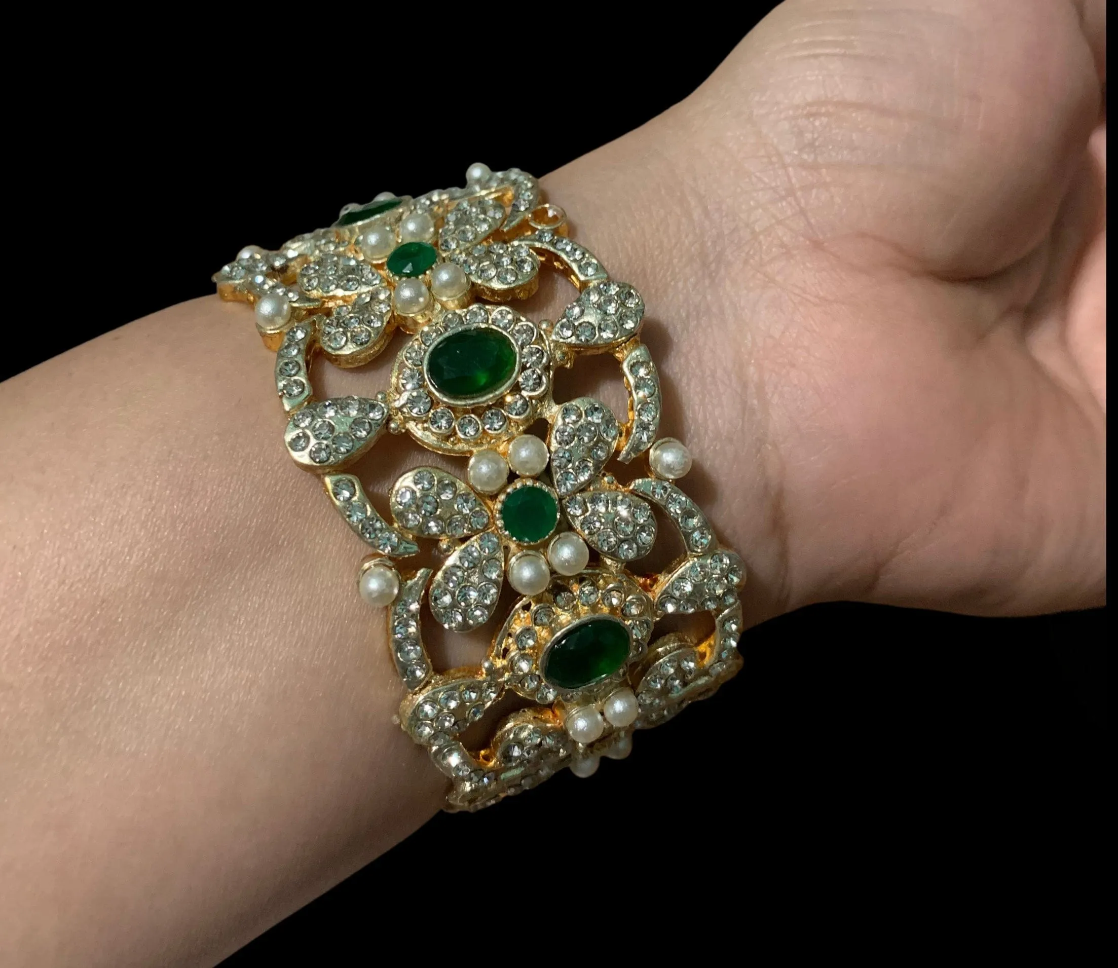 B131 Zeenat cz bangles / kada -green 1 pair ( READY TO SHIP )