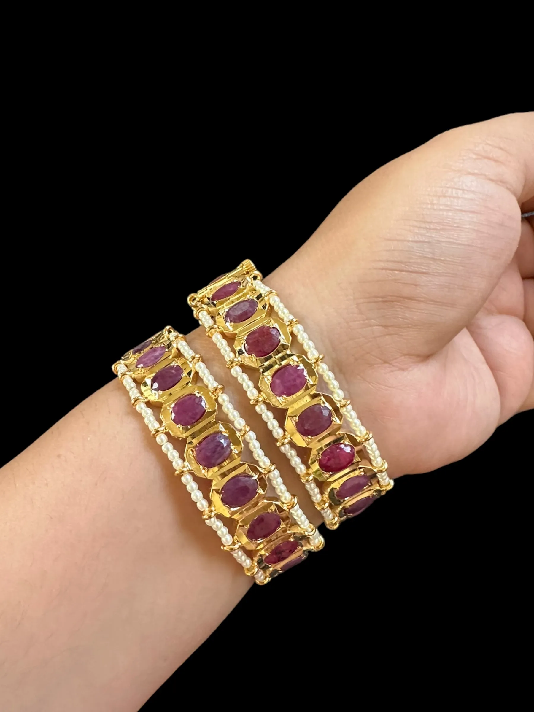 B156 Hyderabadi gold plated bangles in Ruby ( READY TO SHIP )