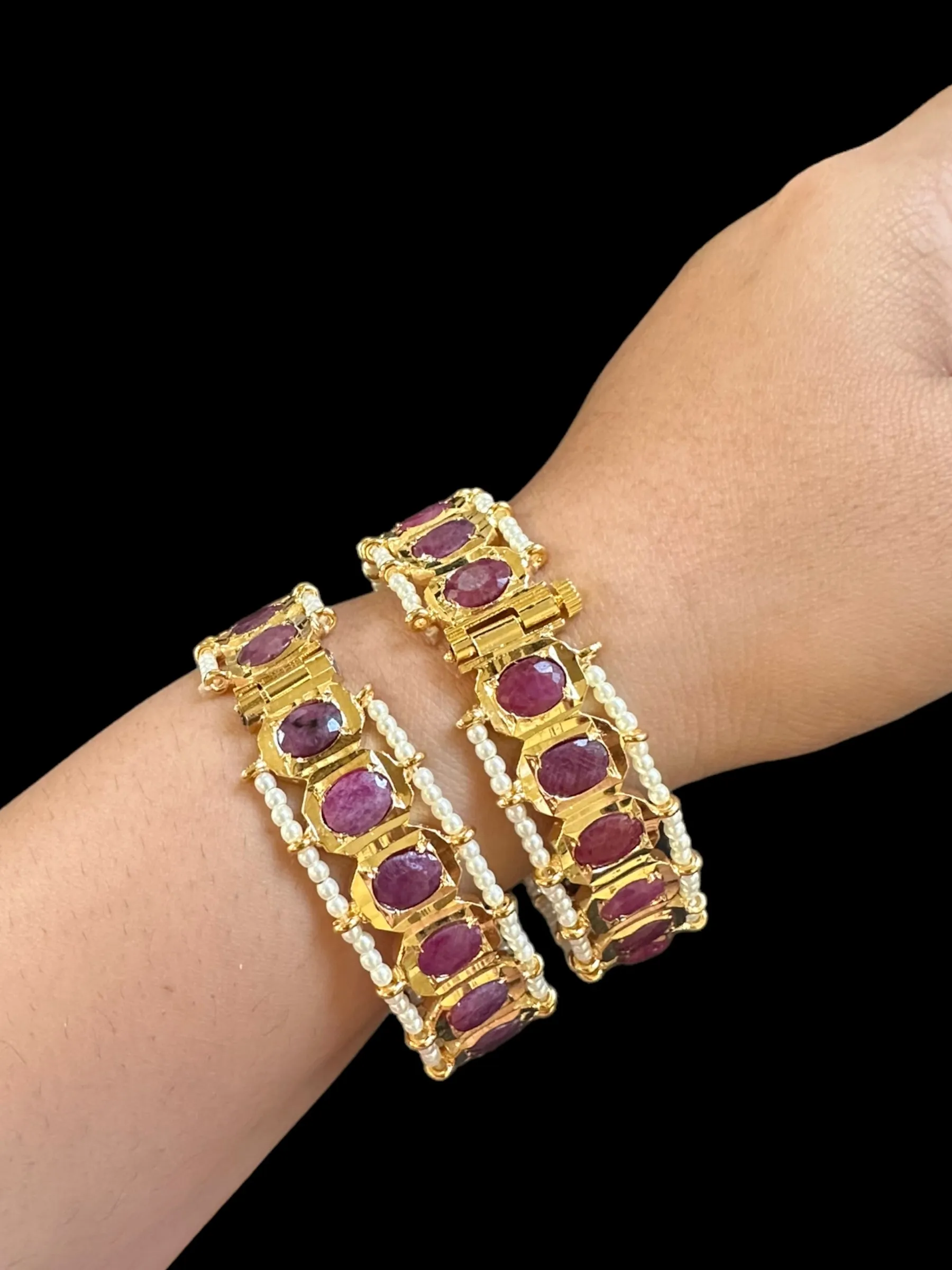 B156 Hyderabadi gold plated bangles in Ruby ( READY TO SHIP )