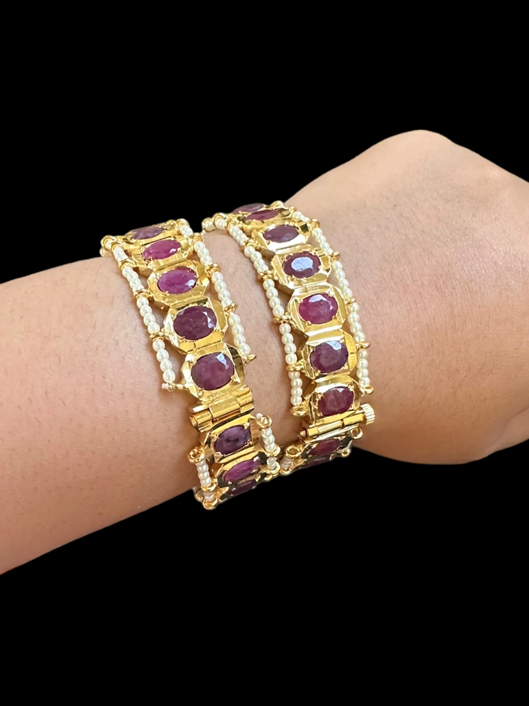 B156 Hyderabadi gold plated bangles in Ruby ( READY TO SHIP )