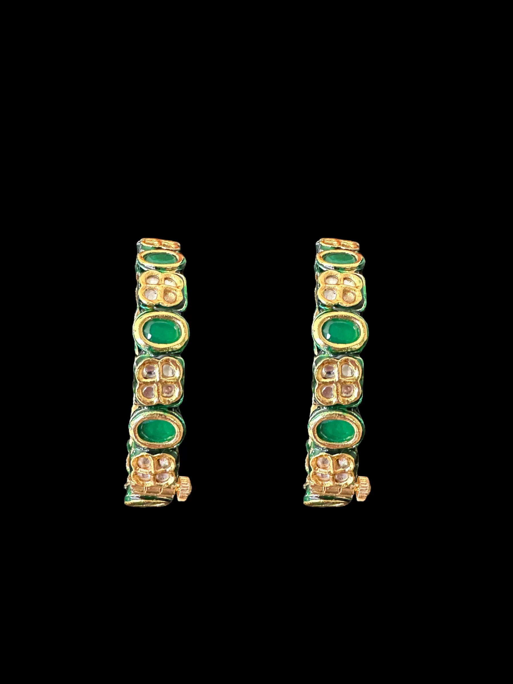 B181 Amelia kundan bangles in green  ( READY TO SHIP )