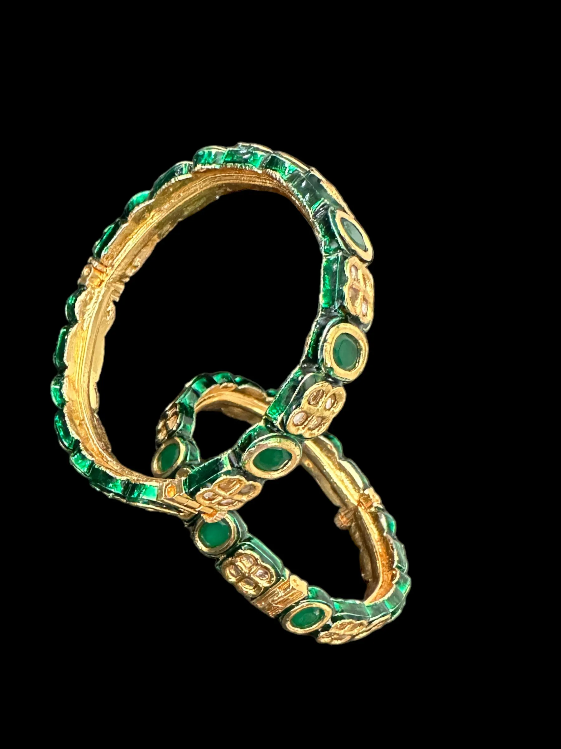 B181 Amelia kundan bangles in green  ( READY TO SHIP )