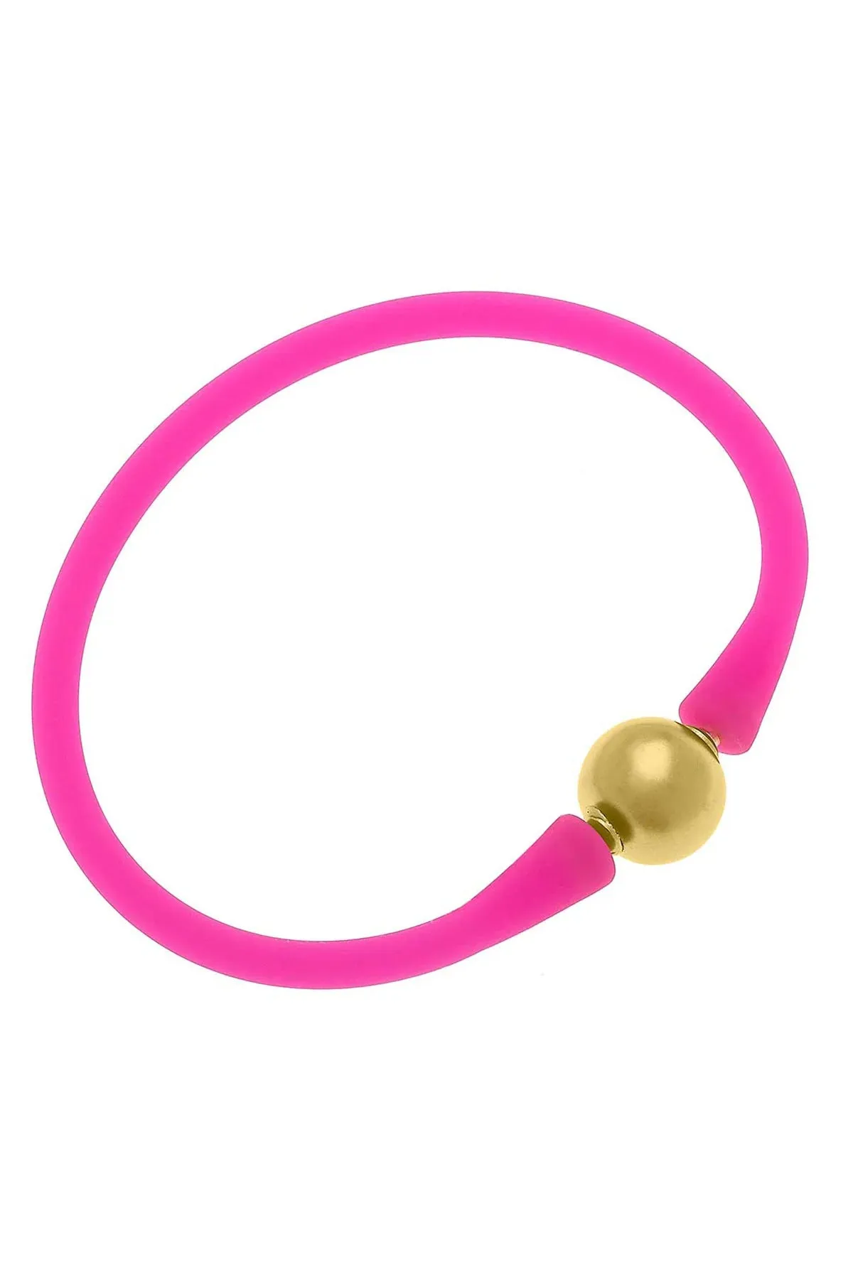 Bali 24K Gold Plated Ball Bead Silicone Bracelet in Fuchsia