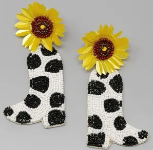 Beaded Earrings in Sunflower Cowboy boots