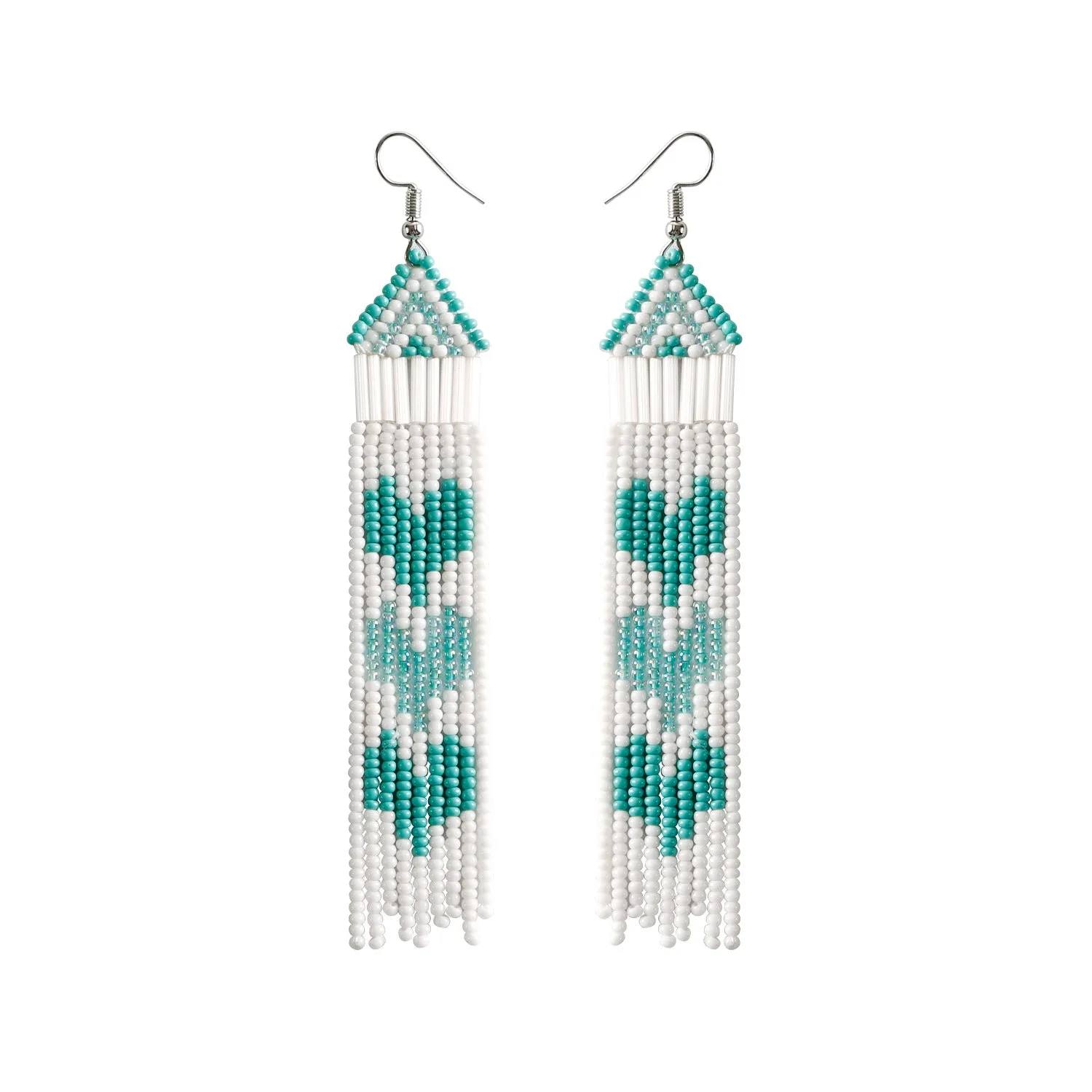 Beaded Heart Fringe Earrings