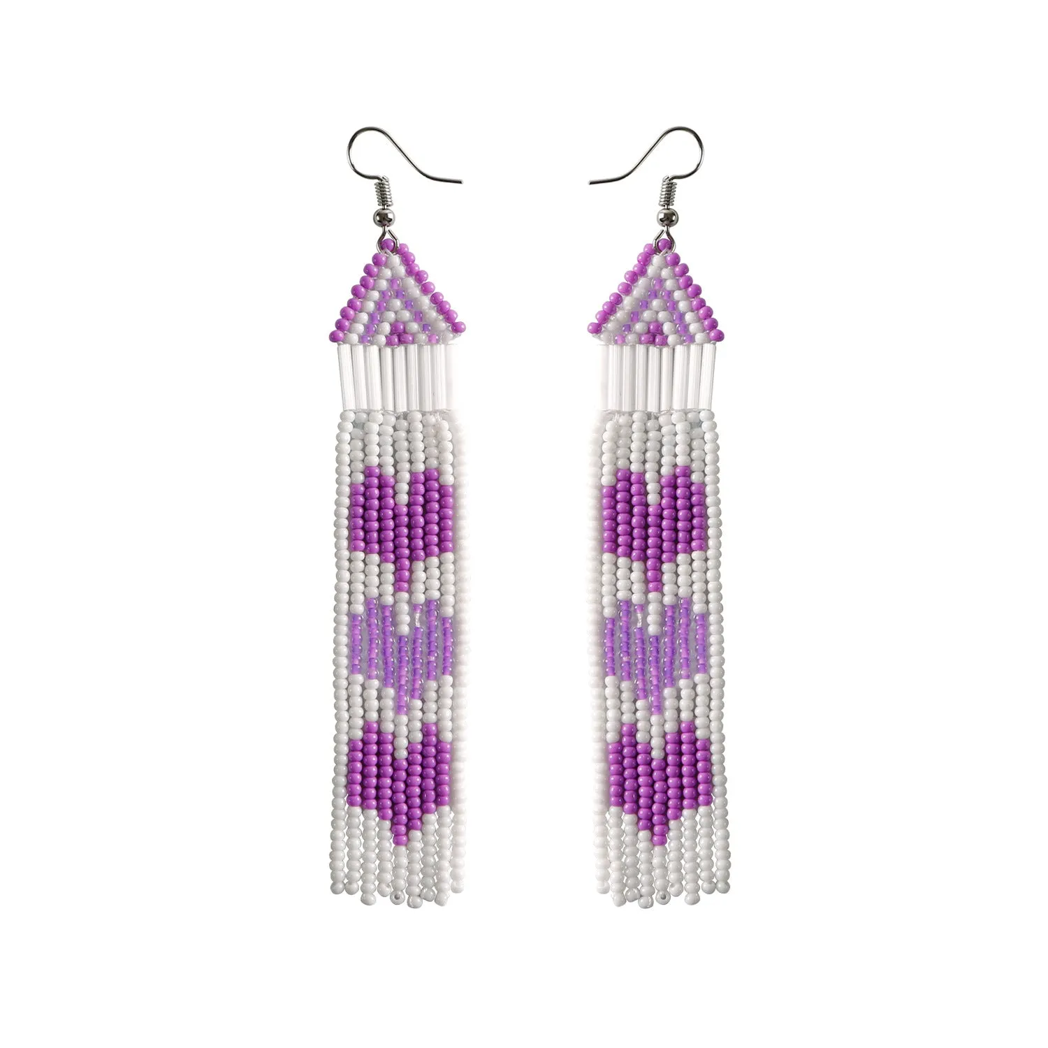 Beaded Heart Fringe Earrings