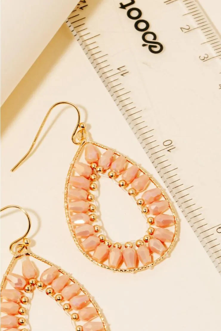 Beaded Tear Dangle Hook Earrings - Light Pink