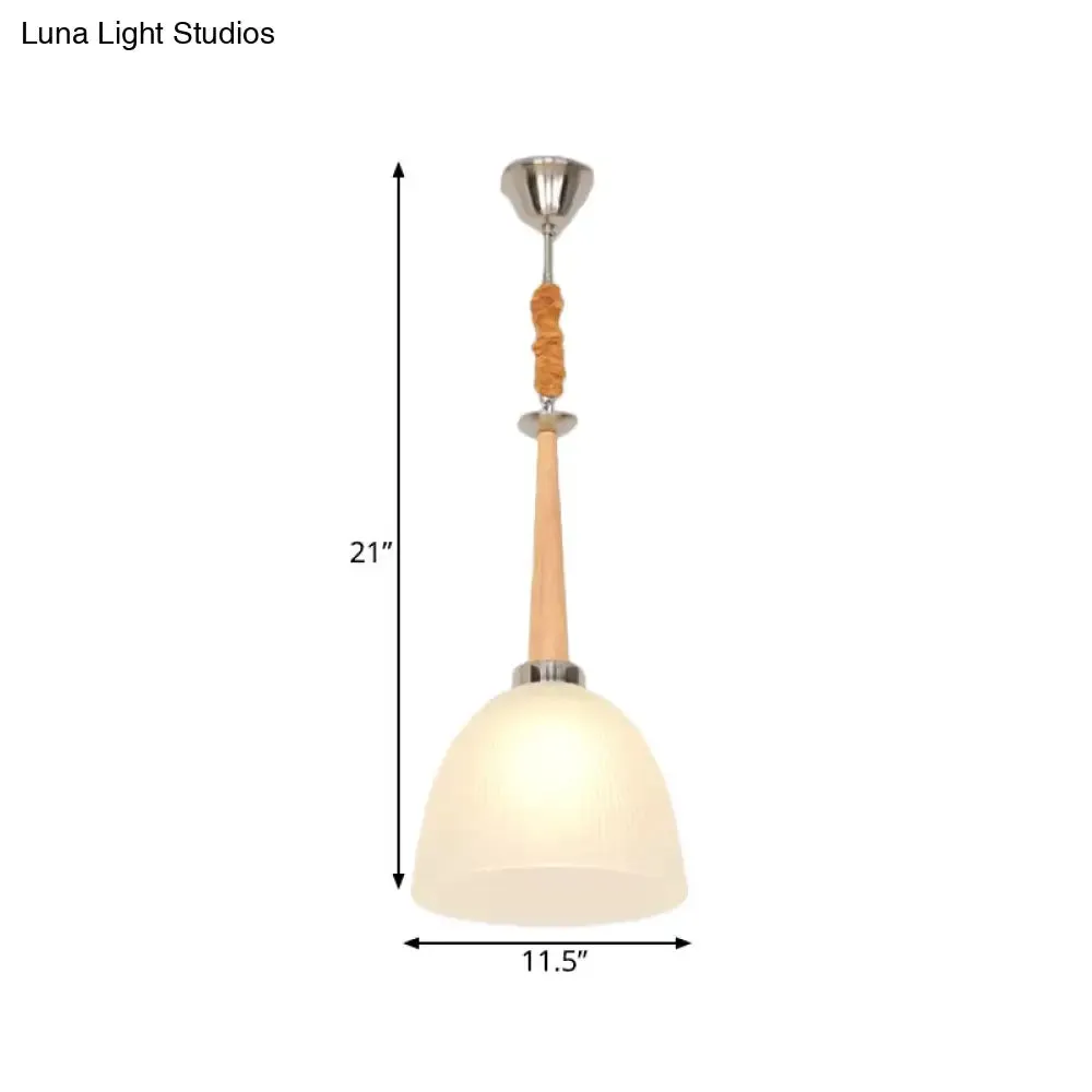 Beige Dome Pendant Lamp with Prismatic Glass Shade - 11.5"/14" Wide