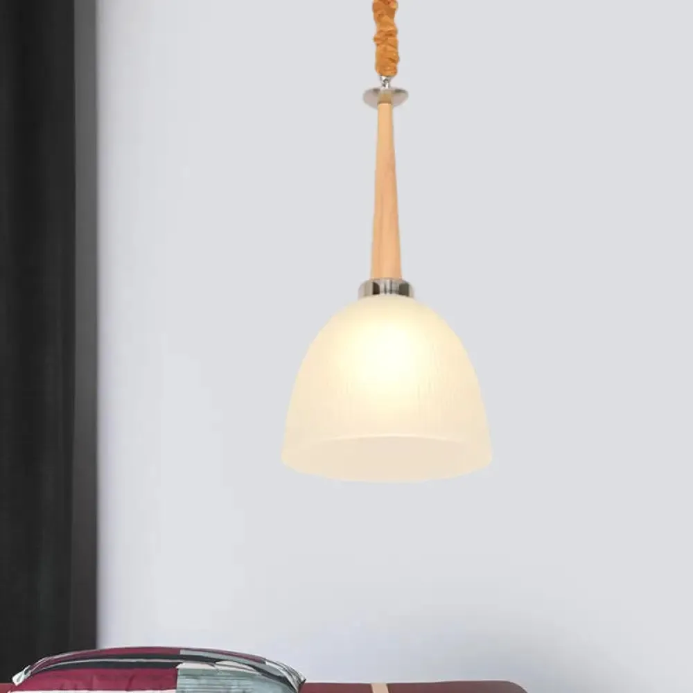 Beige Dome Pendant Lamp with Prismatic Glass Shade - 11.5"/14" Wide