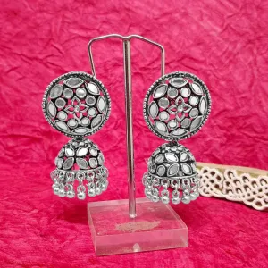 Bhavi Jewels Oxidised Plated Mirror Work Jhumki Earrings