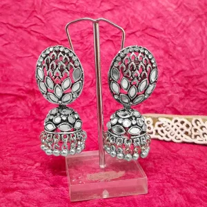 Bhavi Jewels Oxidised Plated Mirror Work Jhumki Earrings