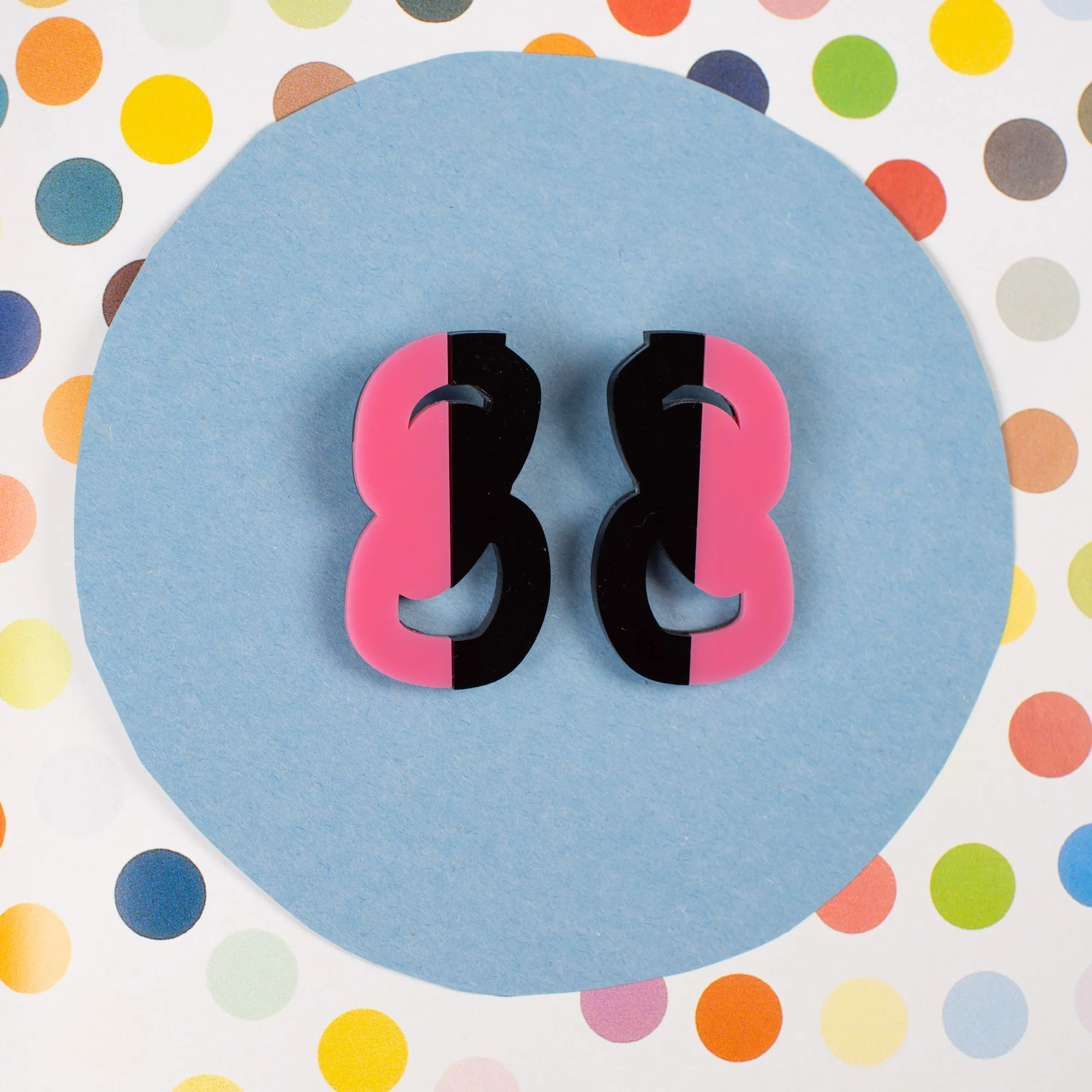 Black and Pink Statement Stud Earrings - Abstract