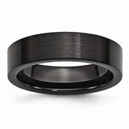 Black Ceramic Flat 6mm Brushed Wedding Band Ring