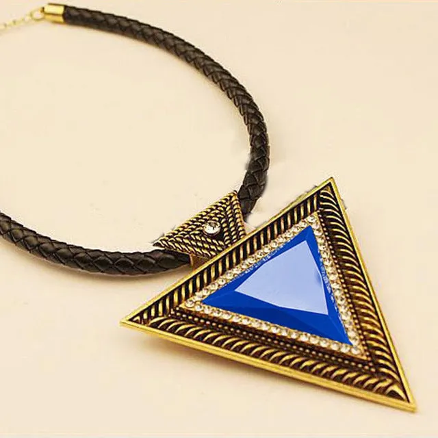 Black Choker Leather Rhinestone Triangle Pendant