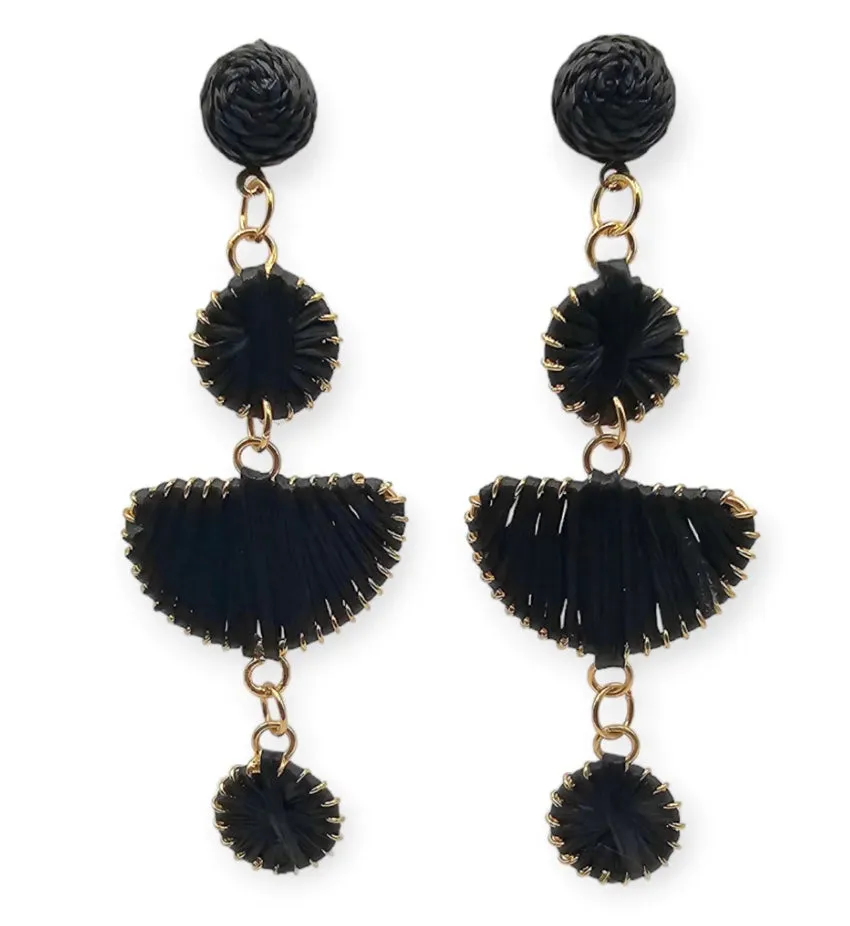 Black Half Moon and Circle Drop Earrings