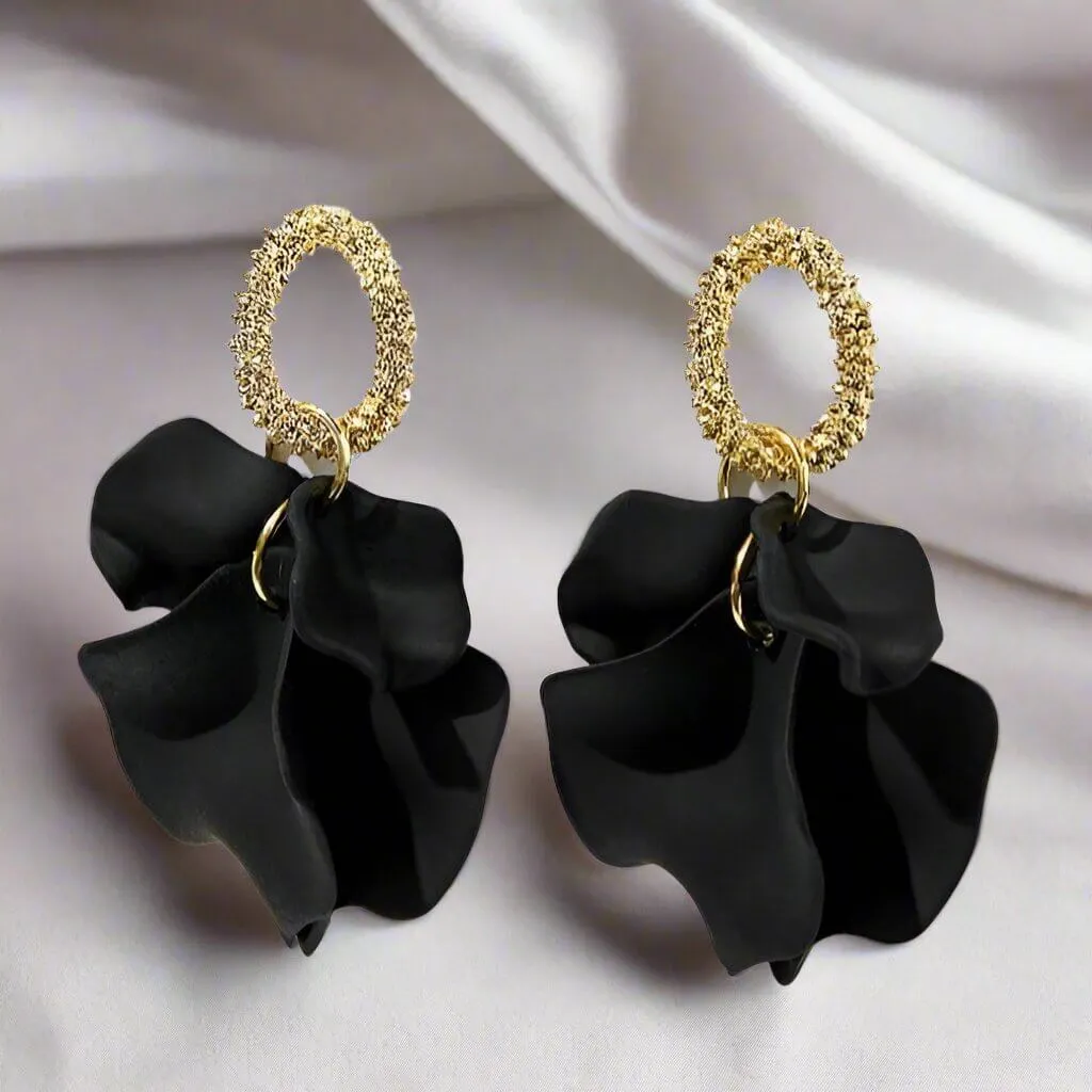 BLACK RUFFLES Earrings by Vivian-Lu