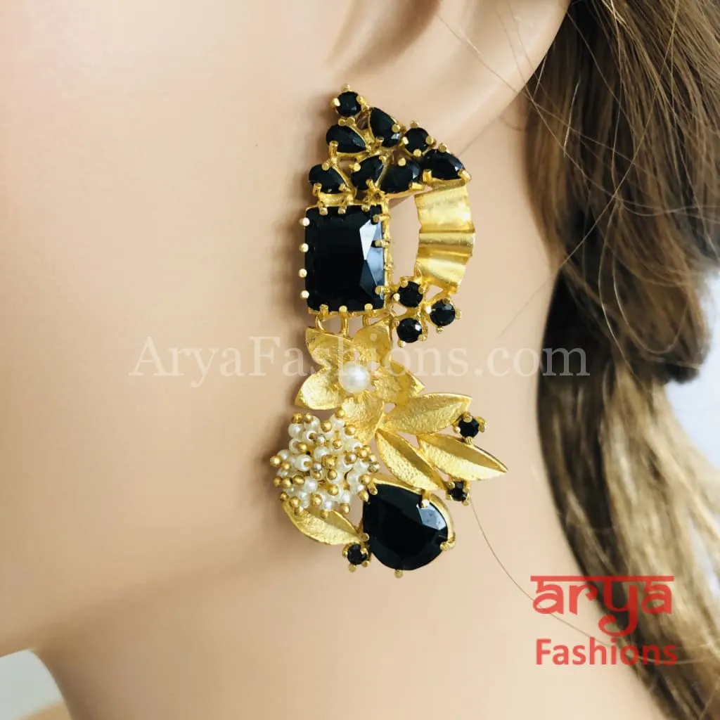 Black Stone Golden Fusion Earrings