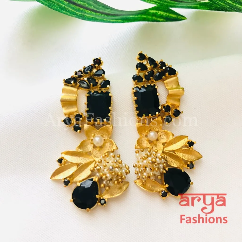 Black Stone Golden Fusion Earrings