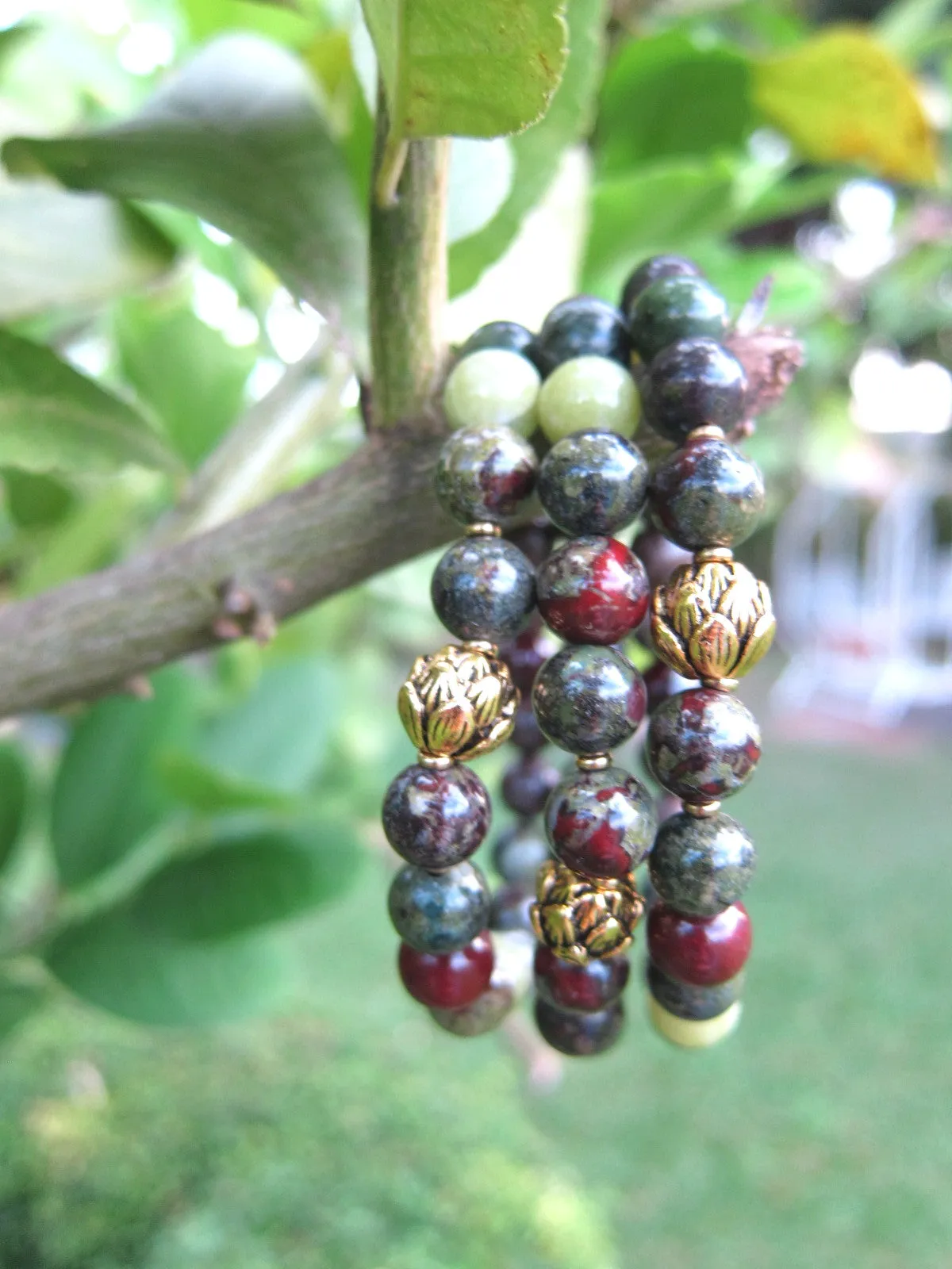 Bloodstone Lotus Charm Mala Bracelet