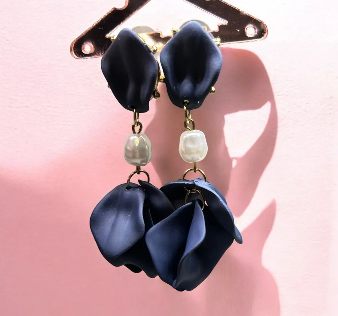 Blue - Navy blue flowers earrings | frosted iridescent petals earrings |pearly floral earrings | bridal party wedding earrings