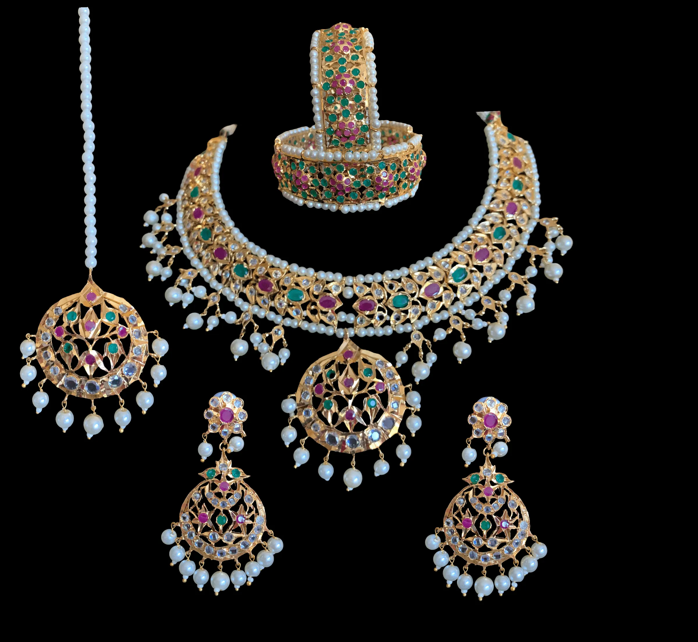 BR5 Neema bridal Hyderabadi set in golden pearls(SHIPS IN 4 WEEKS )