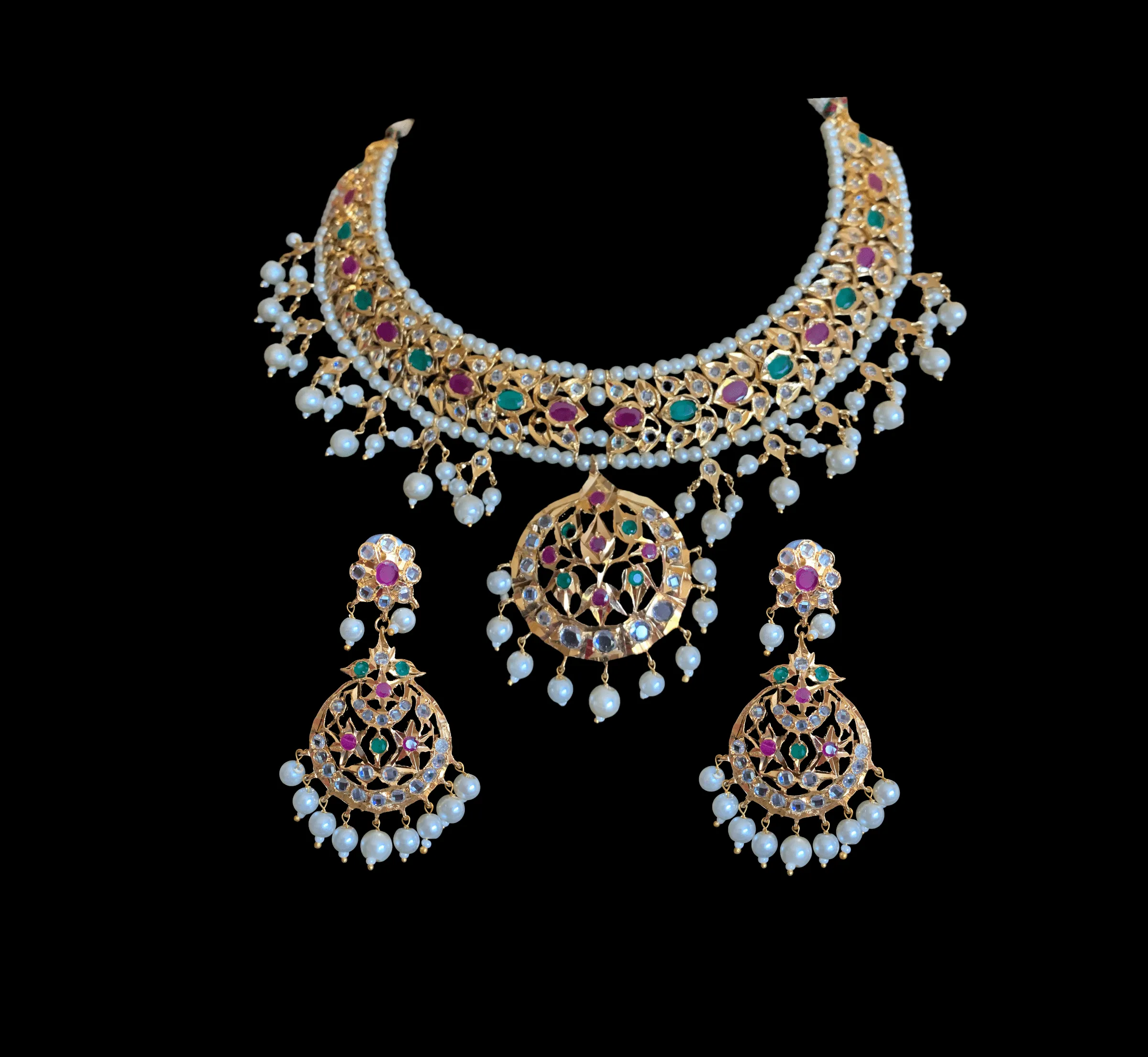 BR5 Neema bridal Hyderabadi set in golden pearls(SHIPS IN 4 WEEKS )