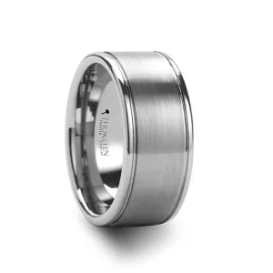 BRIDGEPORT | Silver Tungsten Ring, 2 Grooves Satin Finish, Flat