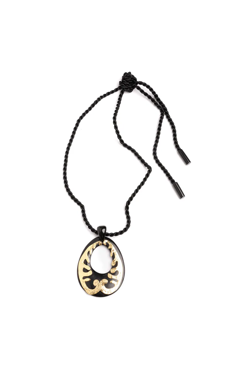 Buffalo Horn Gold Scroll Oval Pendant Necklace