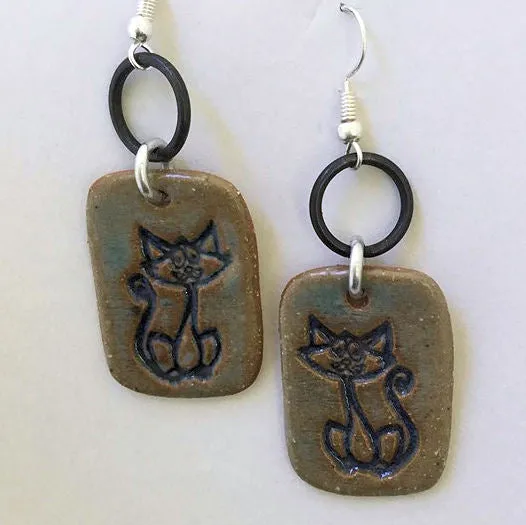 Cat Earrings hand-made stoneware beads