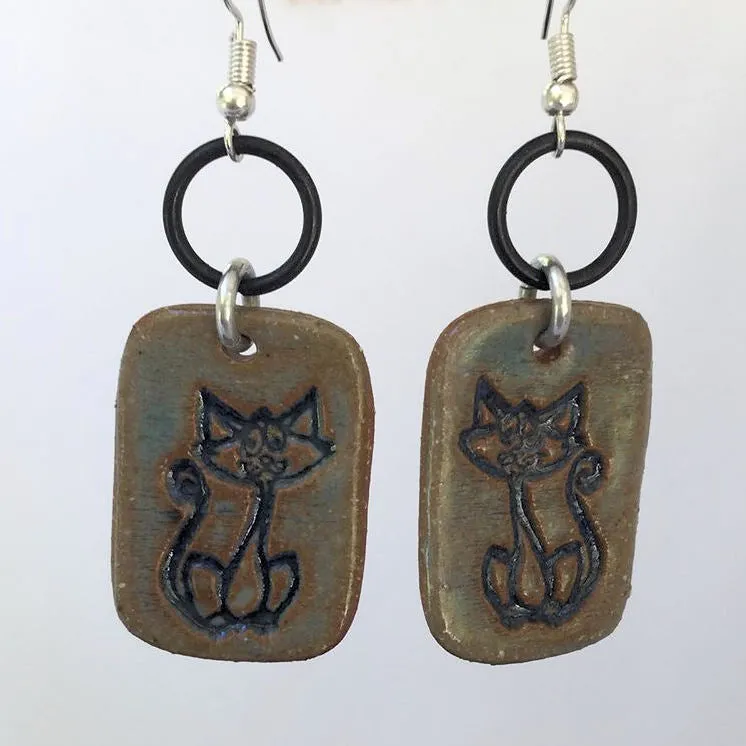 Cat Earrings hand-made stoneware beads