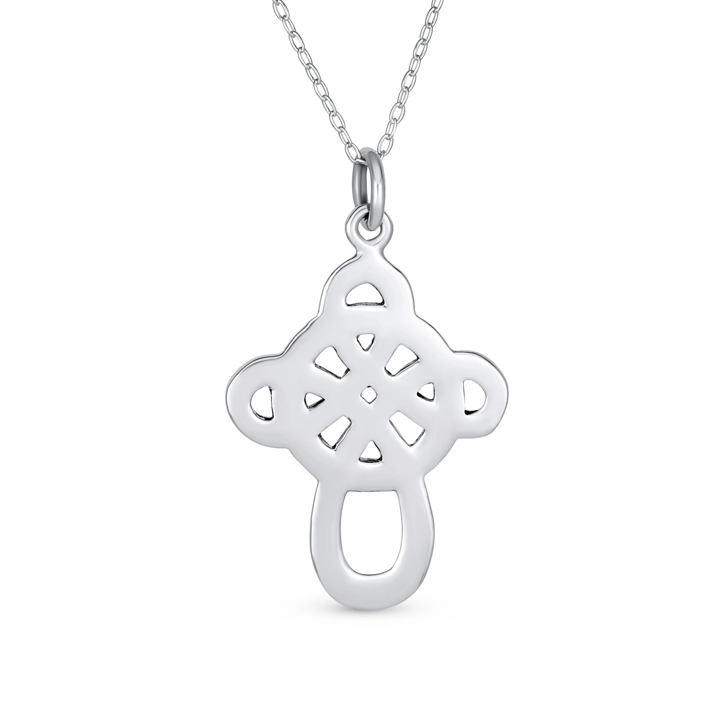 Celtic Knot Twisted Cross Pendant Sterling Silver Necklace 1.5 inch