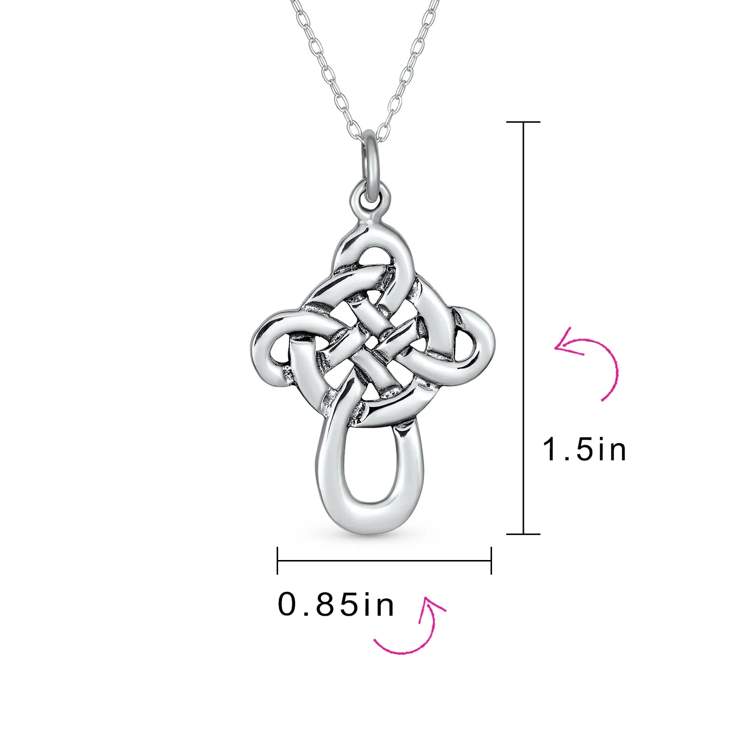 Celtic Knot Twisted Cross Pendant Sterling Silver Necklace 1.5 inch