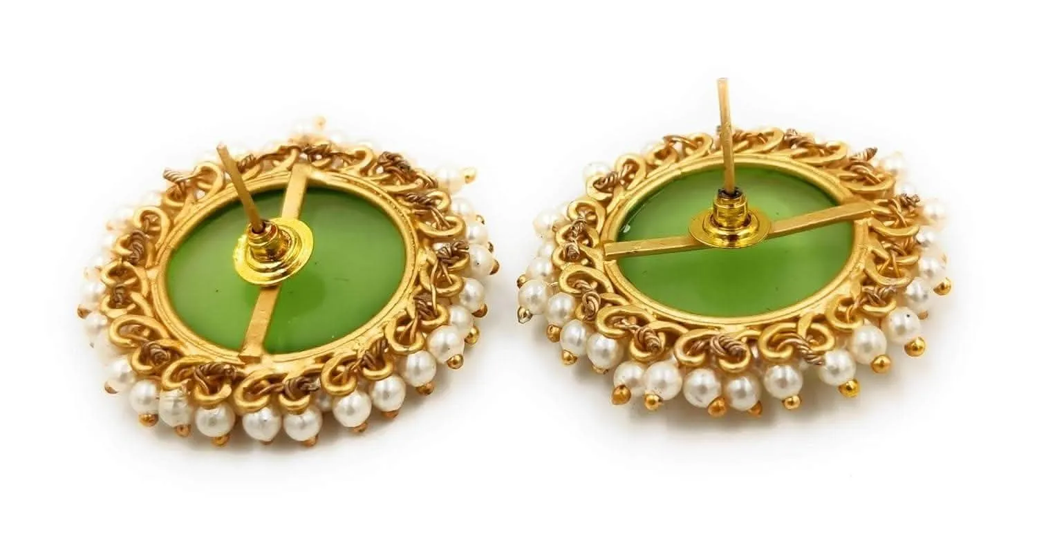 Chic handmade green earrings by a designer, stylish and uniquely crafted