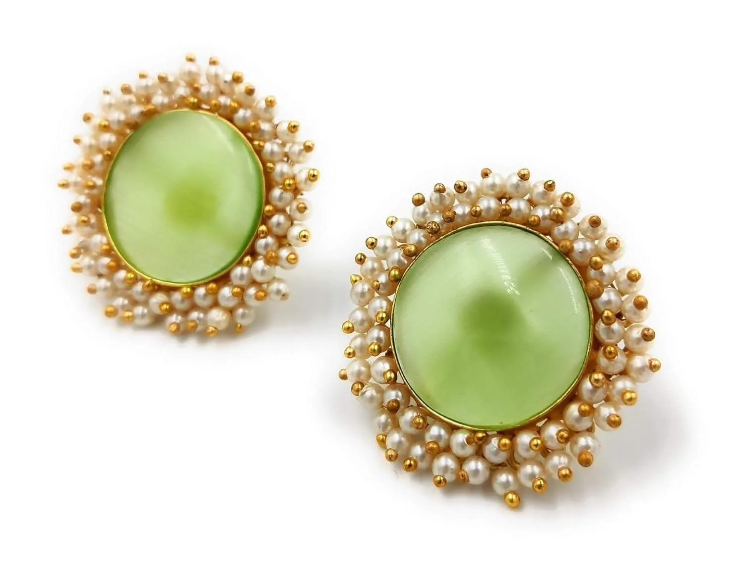 Chic handmade green earrings by a designer, stylish and uniquely crafted