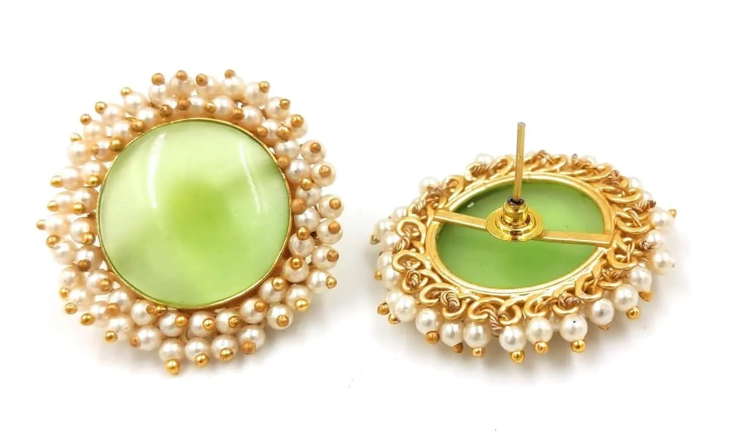 Chic handmade green earrings by a designer, stylish and uniquely crafted