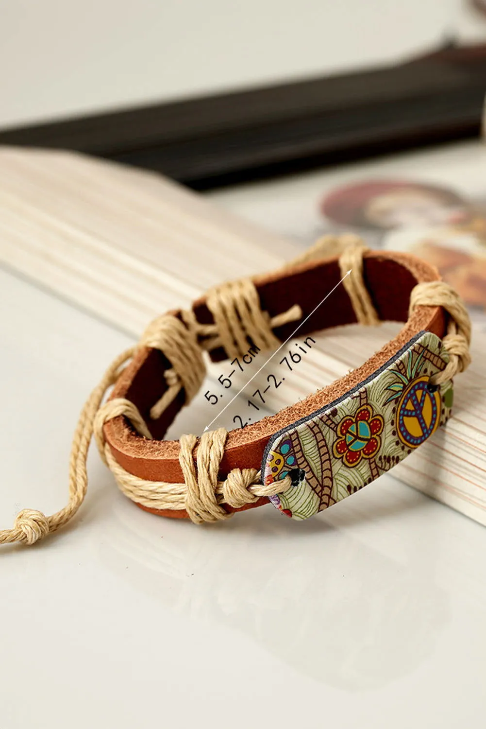 Cinnamon Vintage Boho Floral Leather Bracelet - Handmade & Braided Rope Design