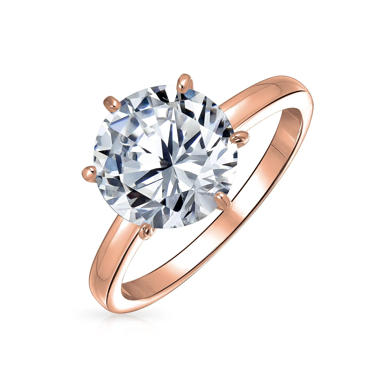 Classic 3CT CZ Round Cut Solitaire Engagement Ring, Sterling Silver, 14K Gold Plated