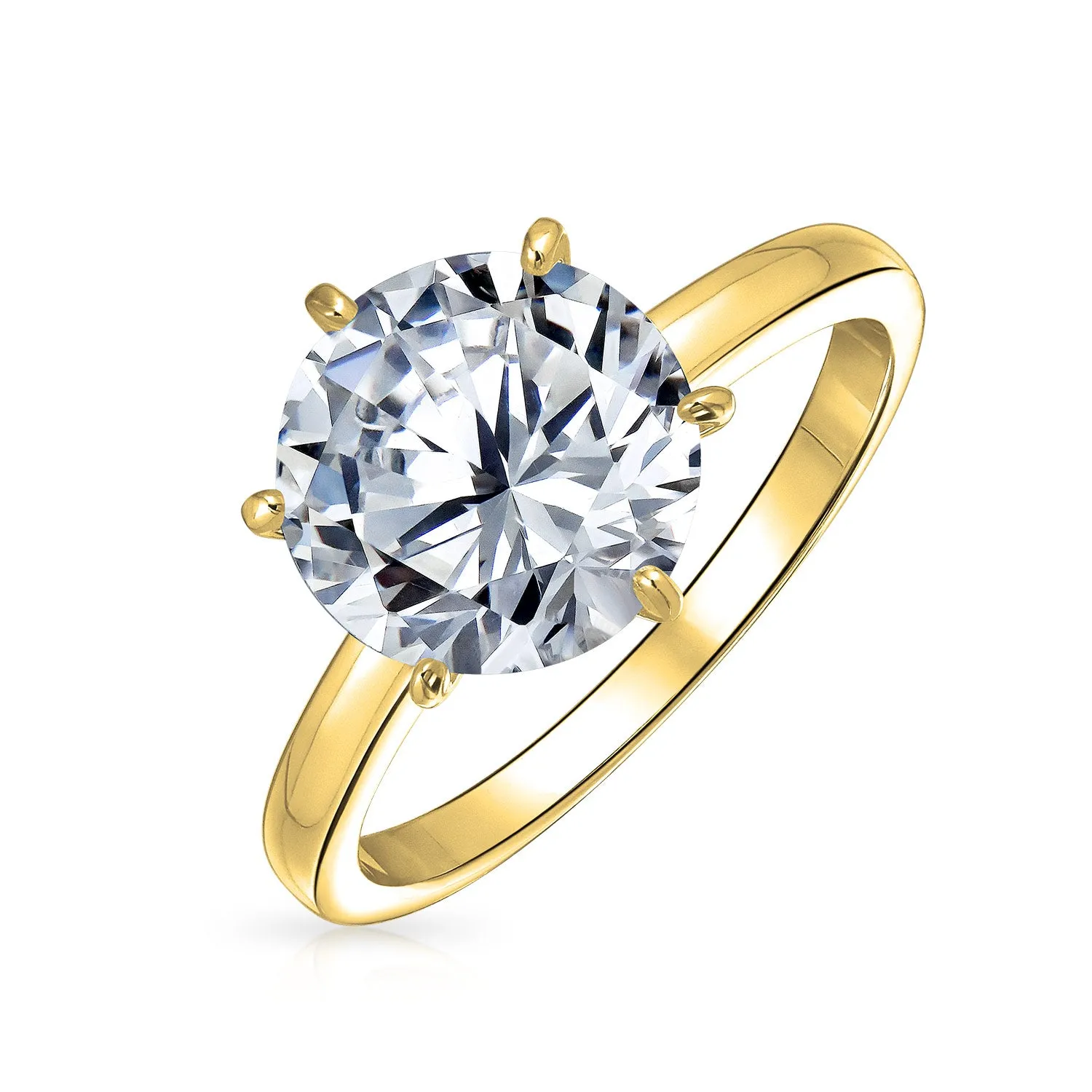 Classic 3CT CZ Round Cut Solitaire Engagement Ring, Sterling Silver, 14K Gold Plated