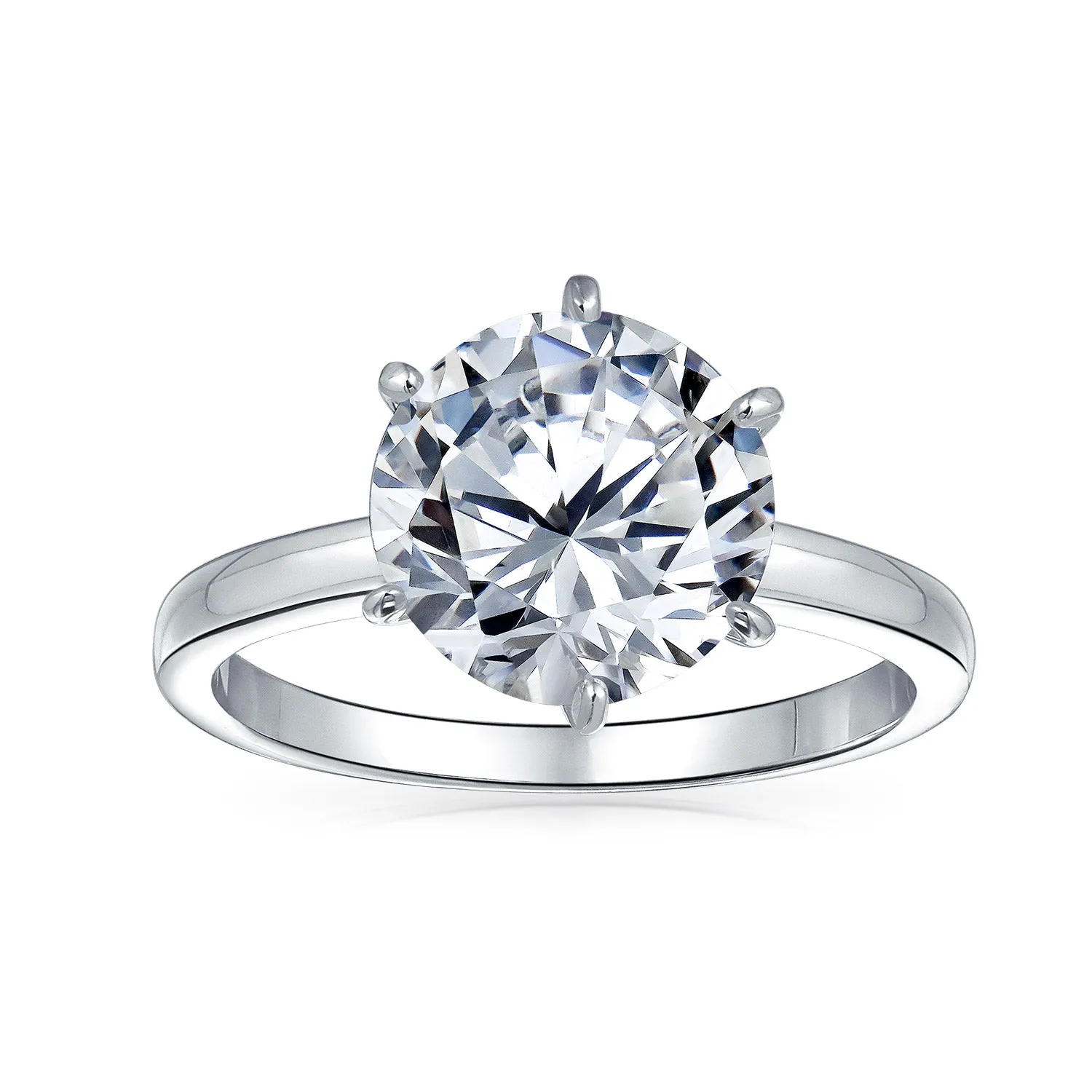 Classic 3CT CZ Round Cut Solitaire Engagement Ring, Sterling Silver, 14K Gold Plated