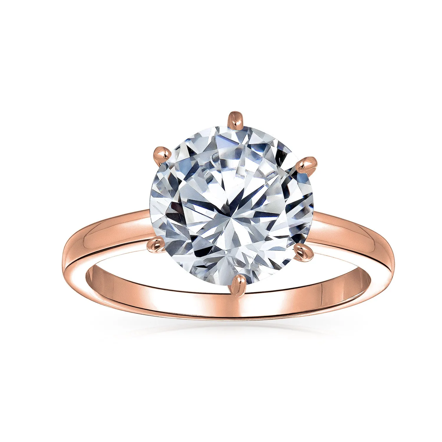 Classic 3CT CZ Round Cut Solitaire Engagement Ring, Sterling Silver, 14K Gold Plated