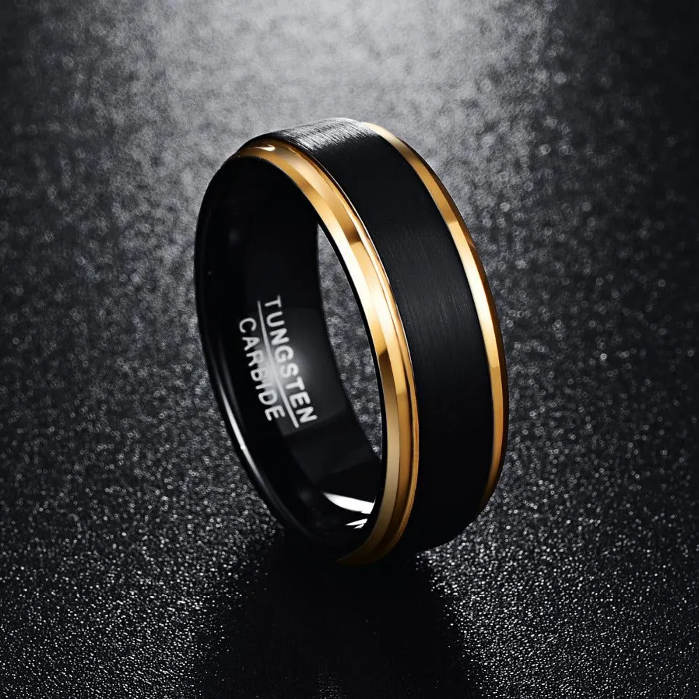 Classic Black-Gold 100% pure Tungsten Rings