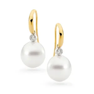 Classic Diamond & Australian South Sea Pearl French Hook Earrings