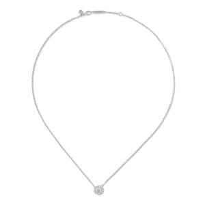 Classic Round Brilliant Cut Diamond Pendant with Diamond Halo | White Gold