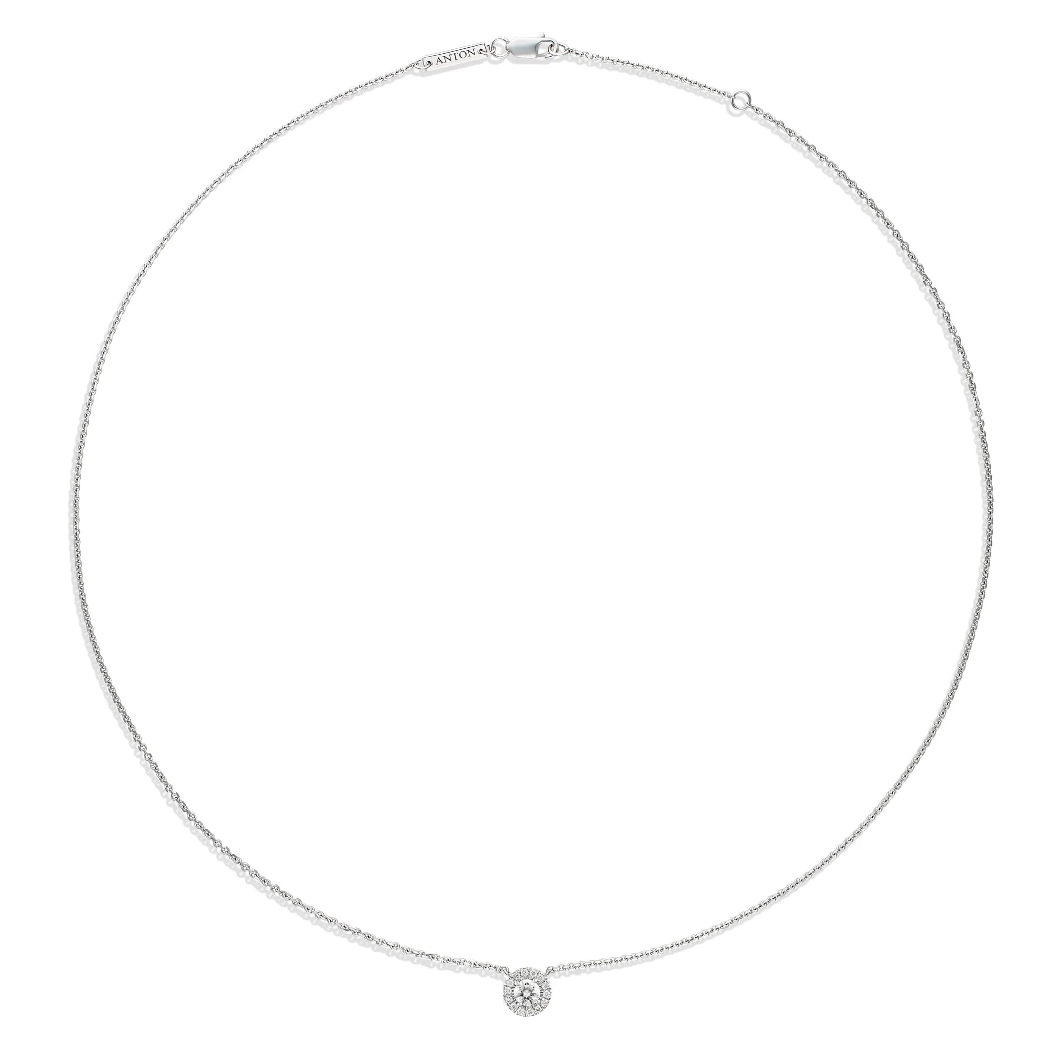 Classic Round Brilliant Cut Diamond Pendant with Diamond Halo | White Gold