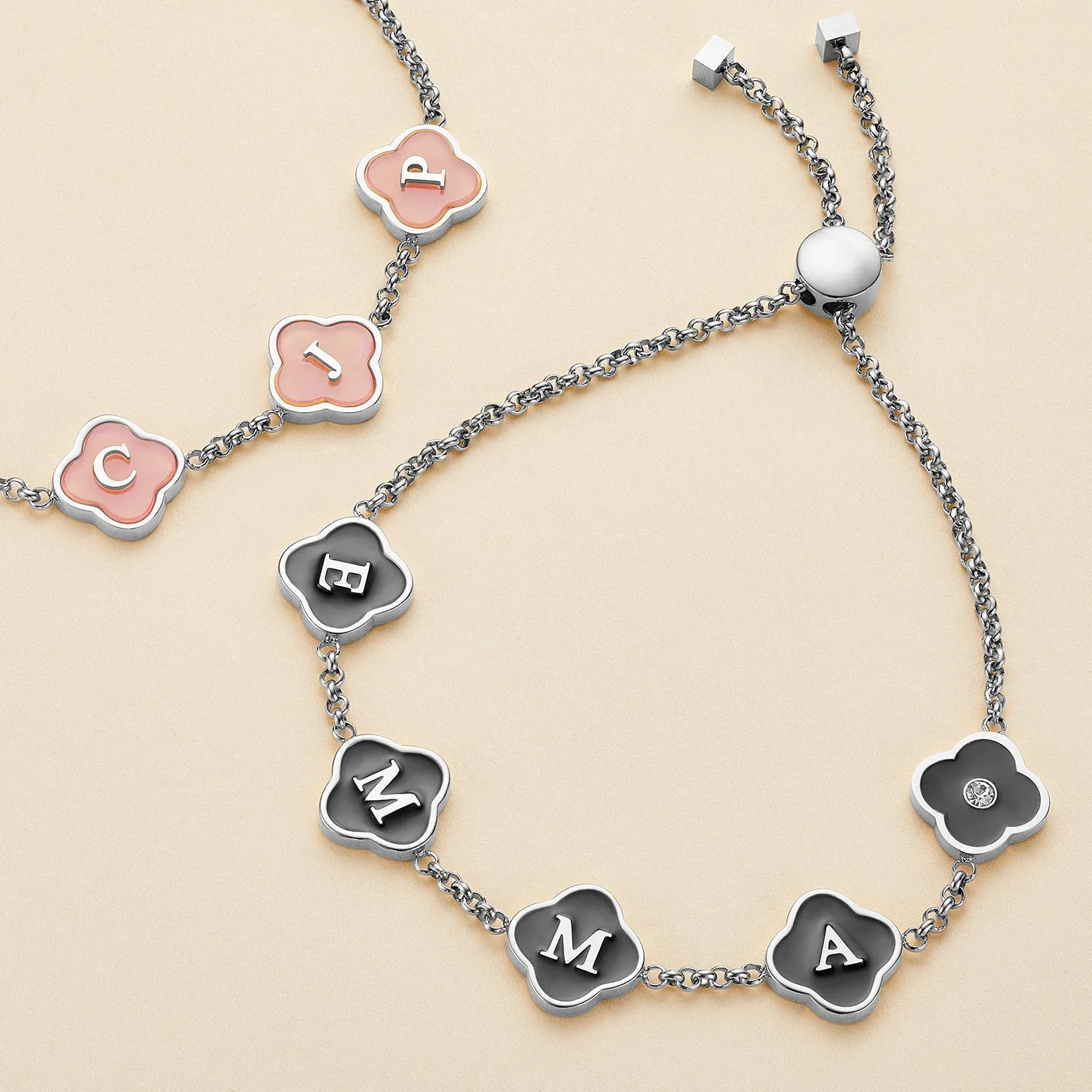 Clover Custom Name Bracelet (Silver)