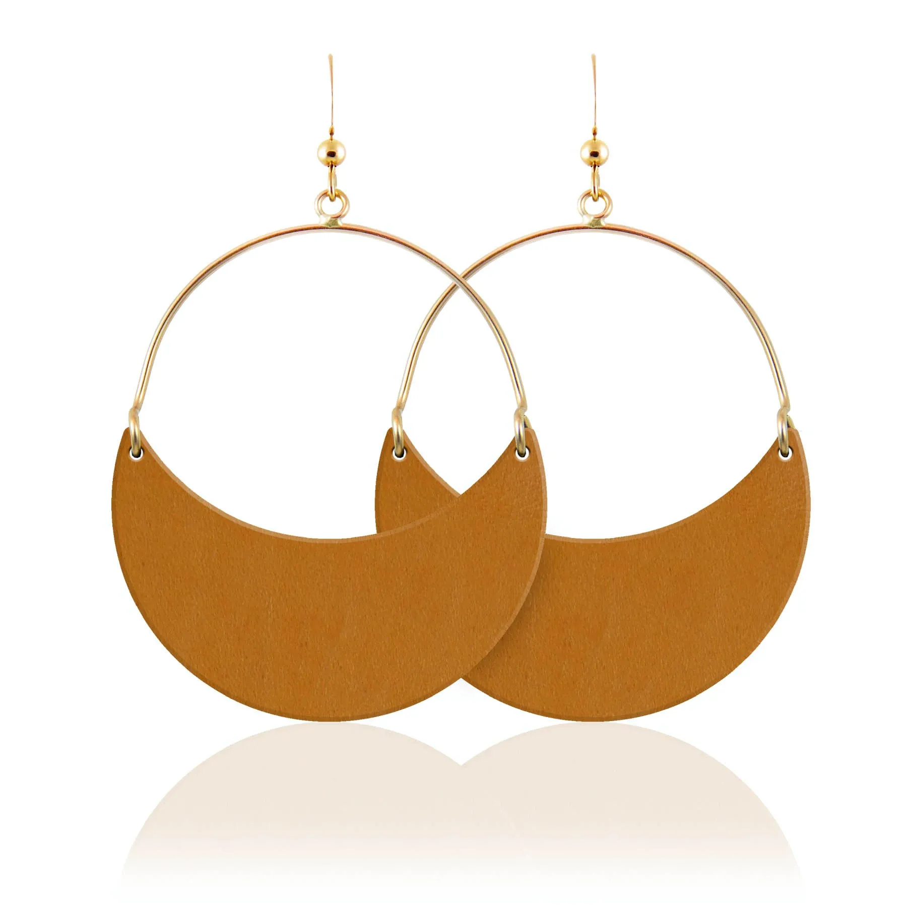 Crescent Moon Leather Earrings in Honey Tan