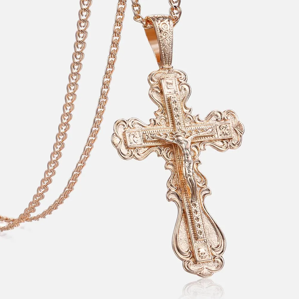 Crucifix Cross Pendant Necklace For Women Men 585 Rose Gold Snail Link Chain Cross Necklace Fashion