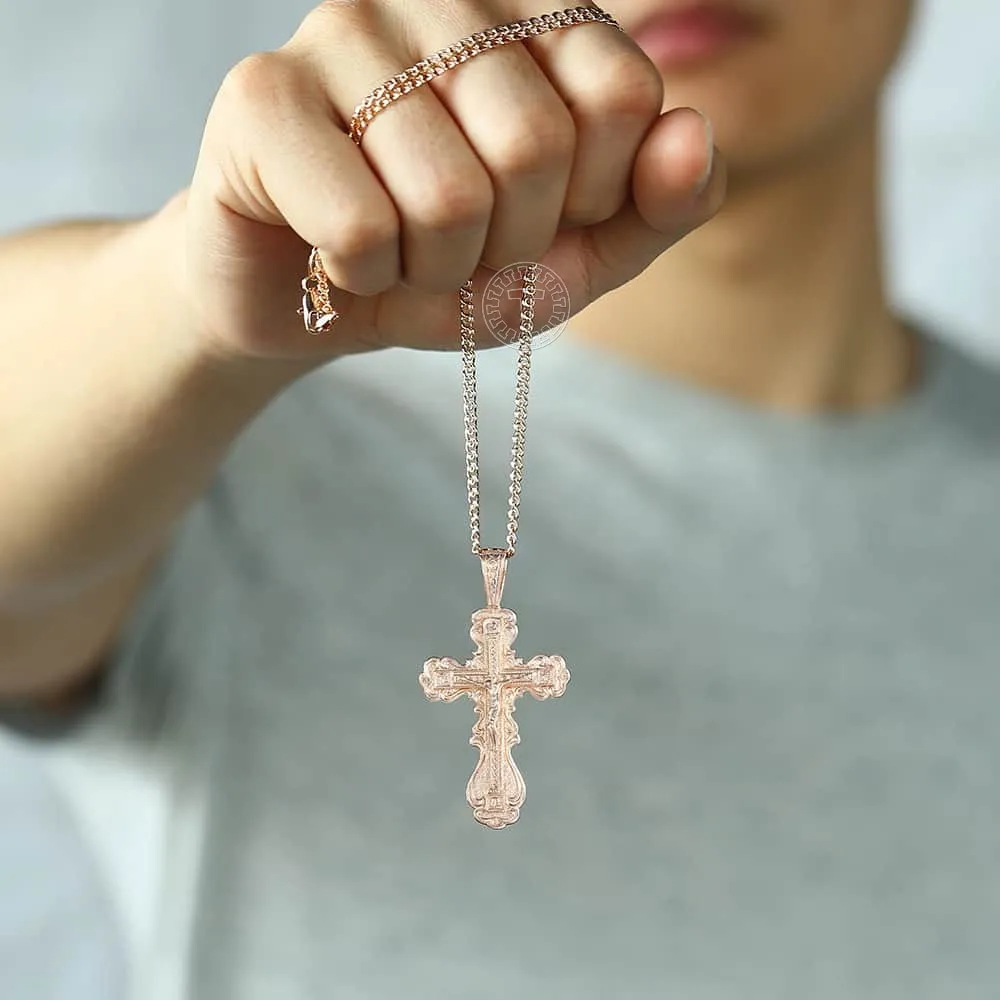 Crucifix Cross Pendant Necklace For Women Men 585 Rose Gold Snail Link Chain Cross Necklace Fashion