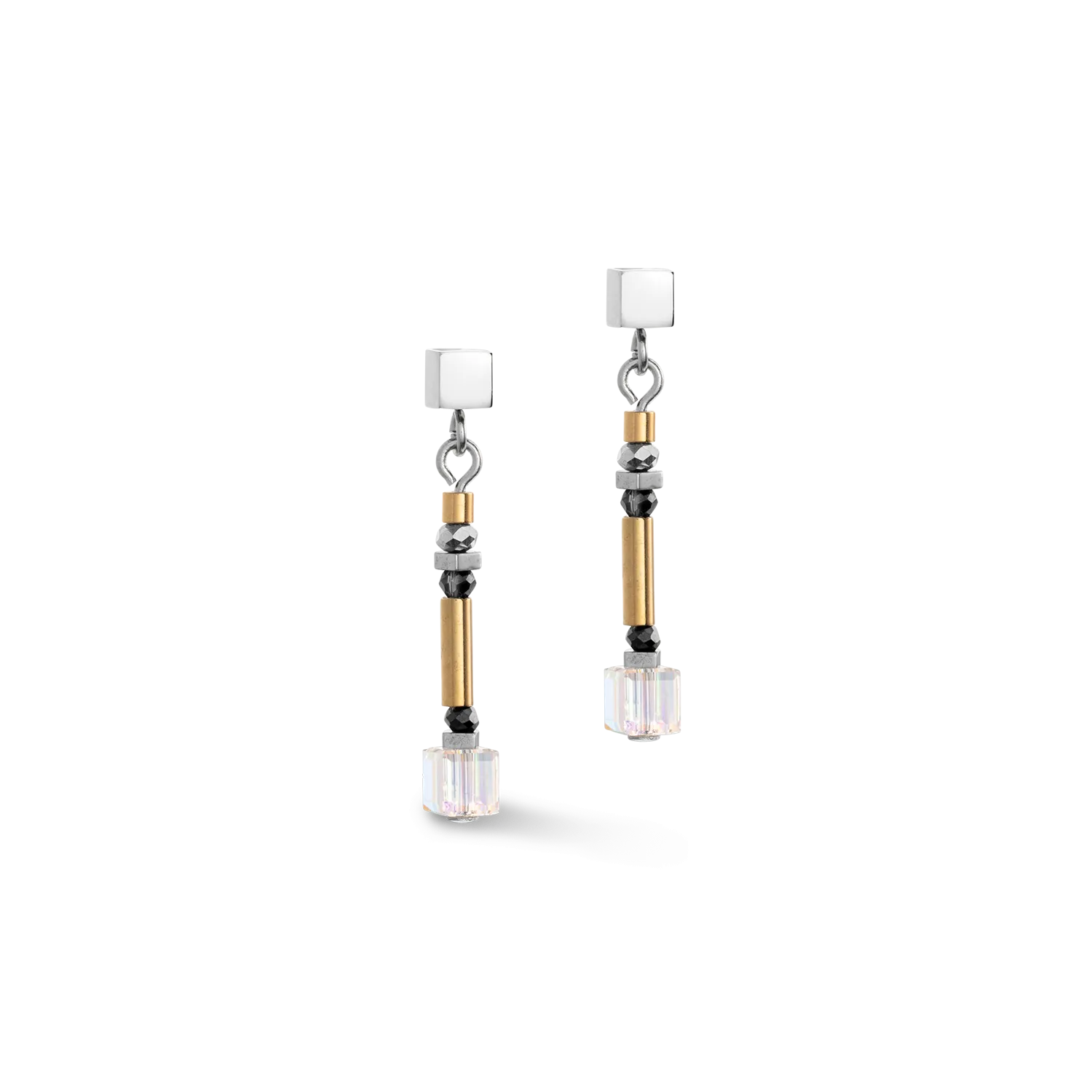 Cube Story Minimalistic Sparkling earrings grey gold