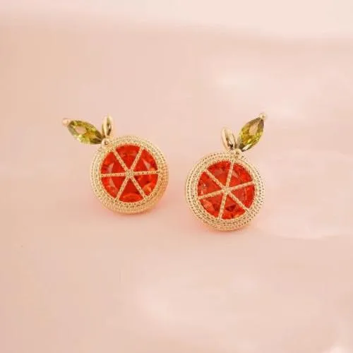 Cute Sparkling Lemon Ear Studs-Yellow n Red